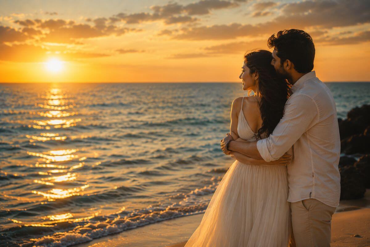 Back hug with ocean view pre-wedding