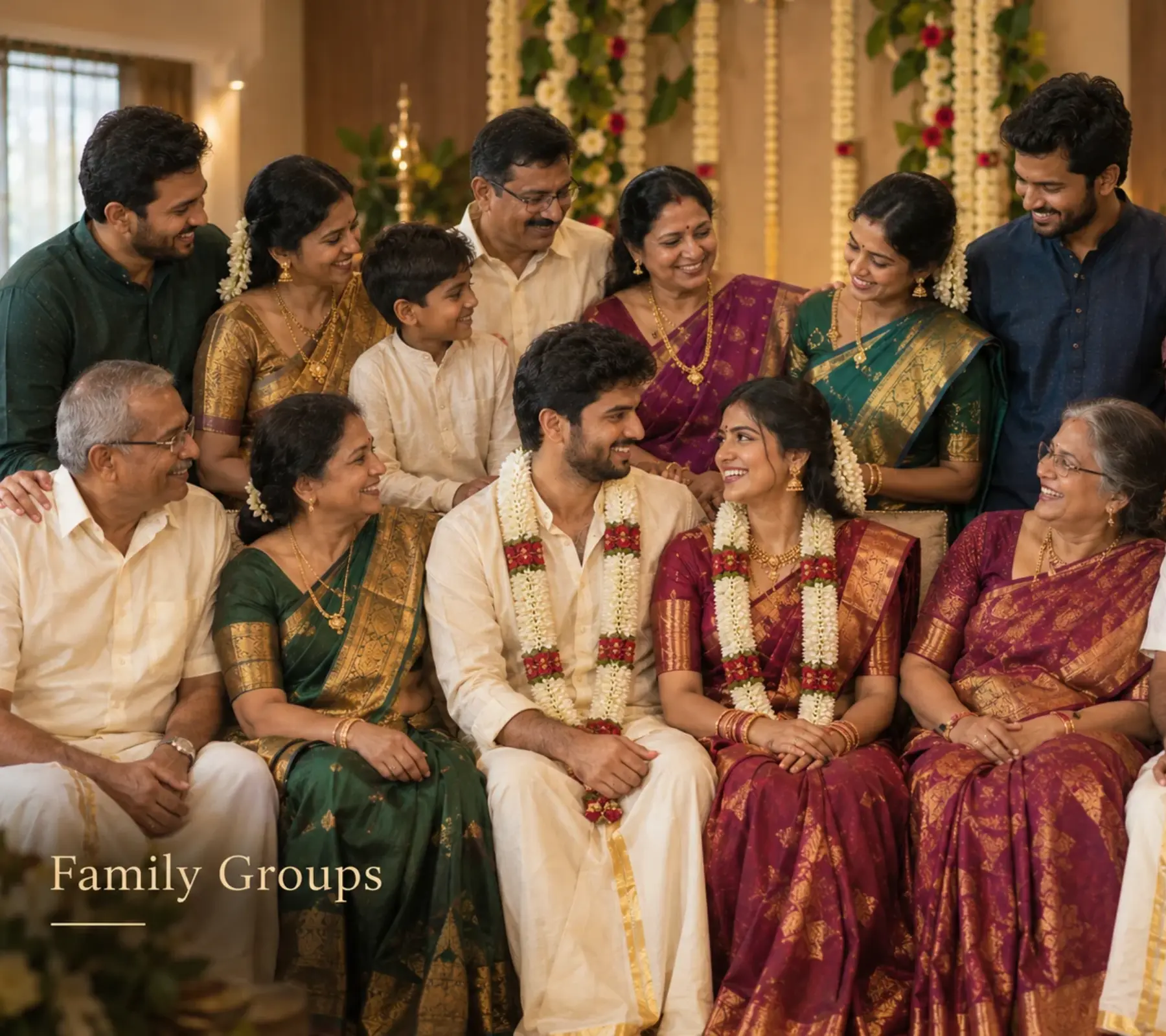 Family group photo at an engagement in Whitefield, Bangalore