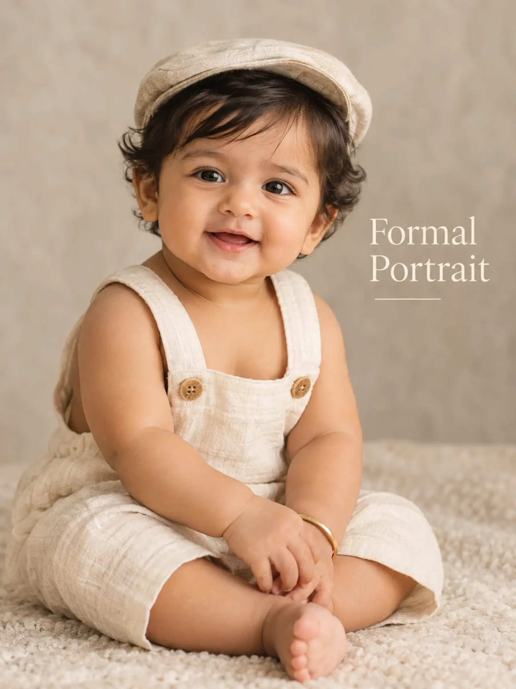 Formal baby portrait during a first birthday photoshoot in Bangalore