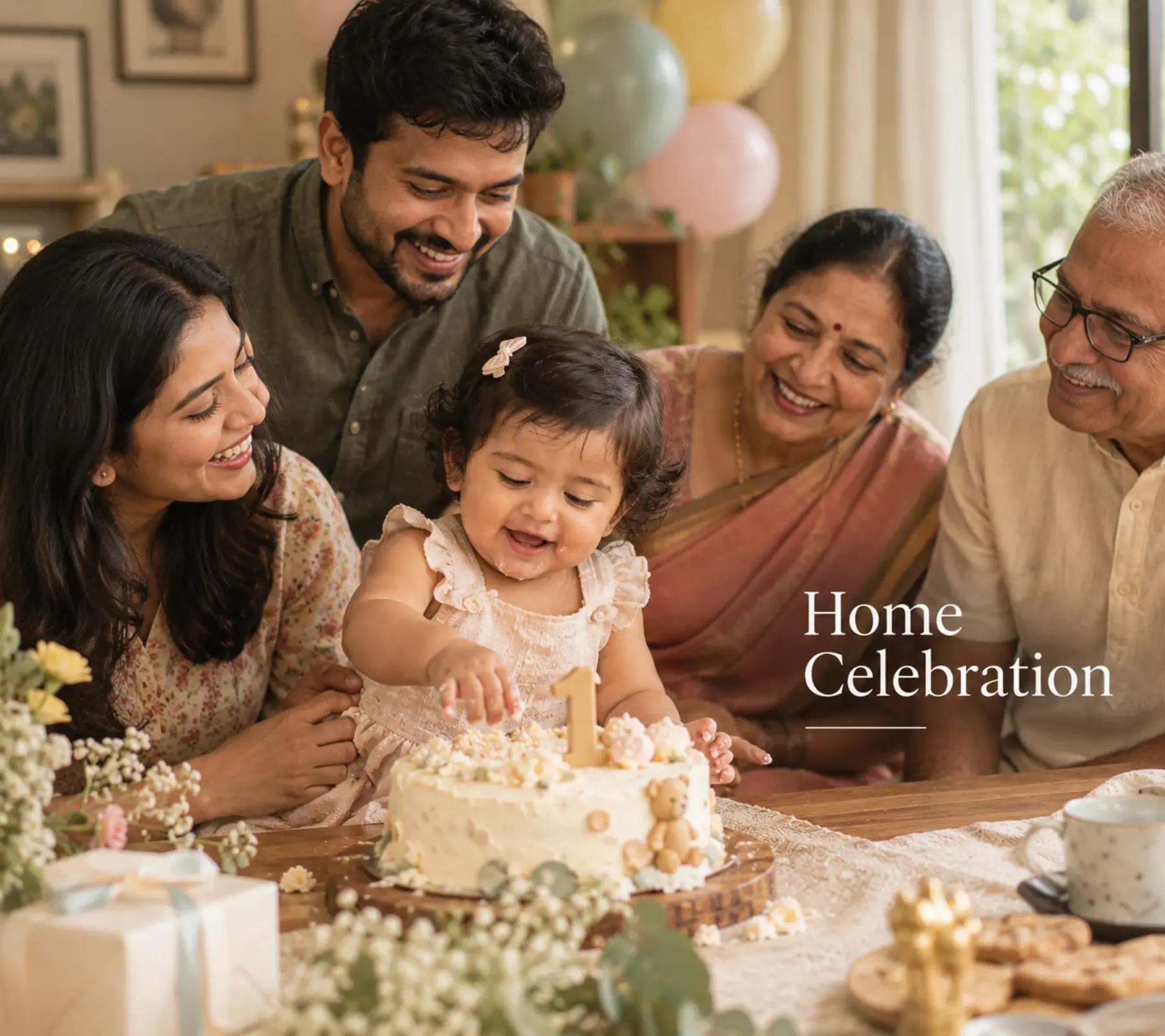 First birthday celebration at home in Whitefield, Bangalore