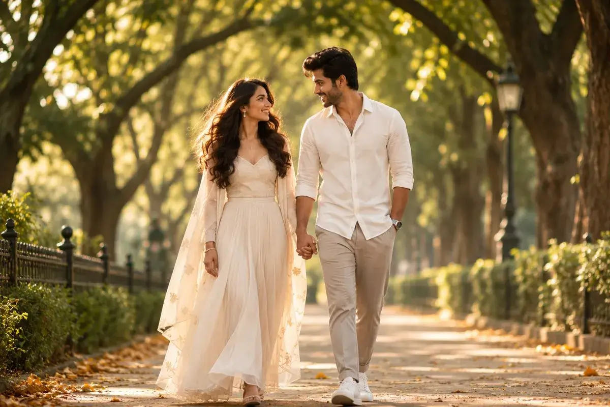 Candid pre-wedding photograph of a couple at Cubbon Park, Bangalore