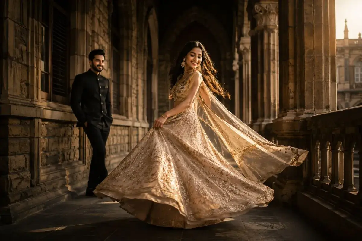 Pre-wedding couple portrait shot at Bangalore Palace