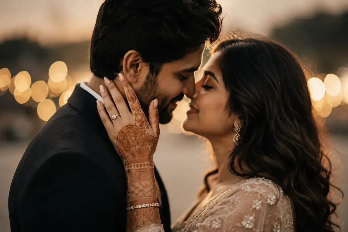Close-up pre-wedding photograph of a couple in Bengaluru