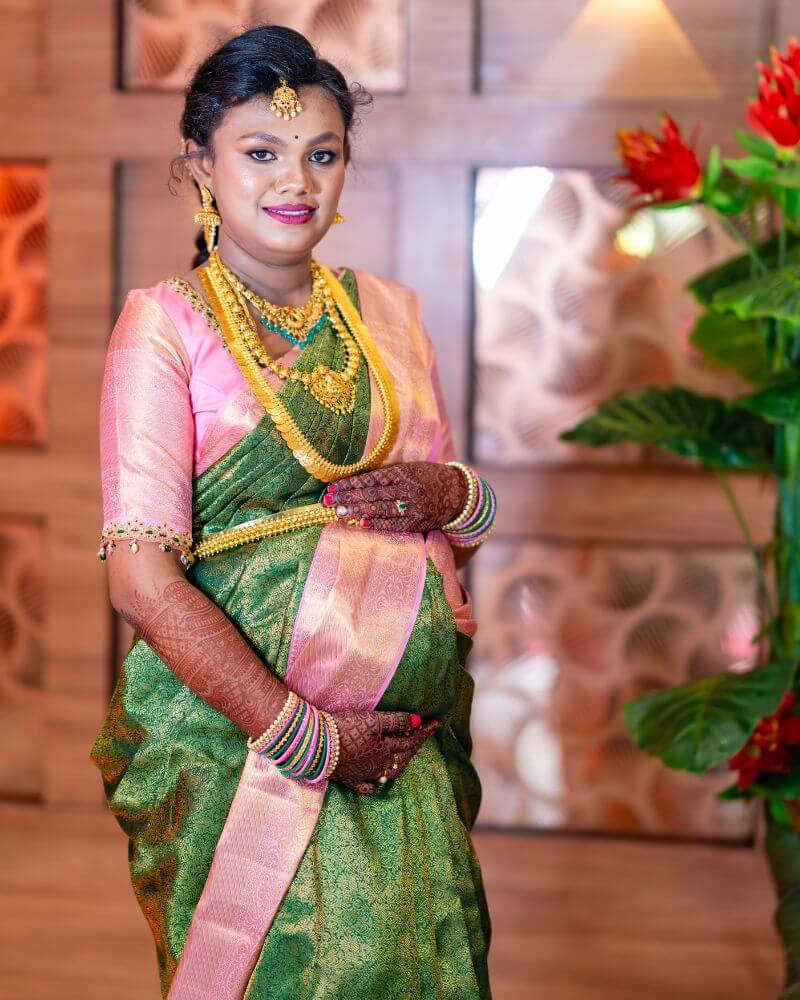 Maternity photoshoot in Bangalore of expecting mother with flower crown