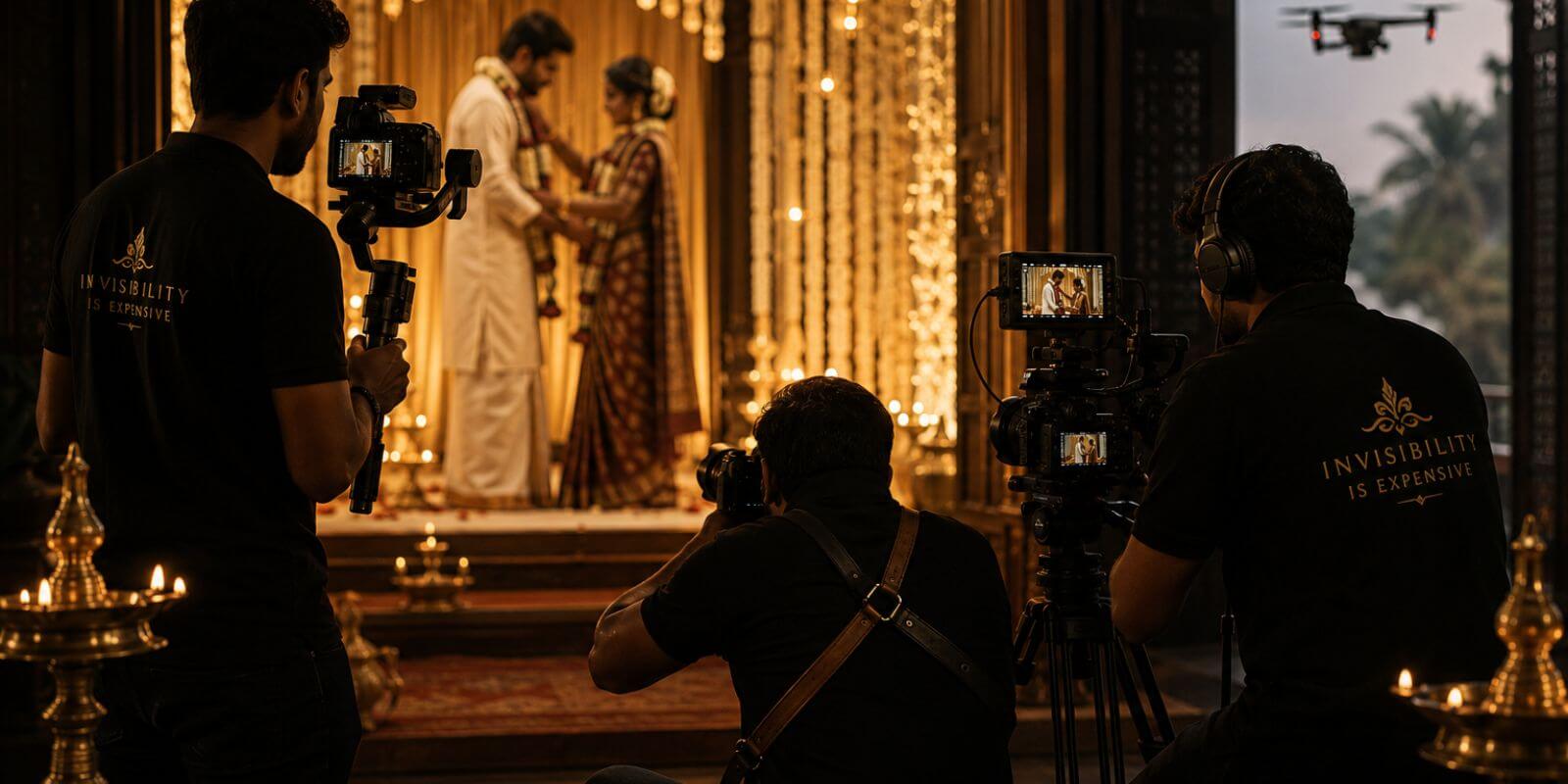 Professional wedding photography team capturing a South Indian wedding