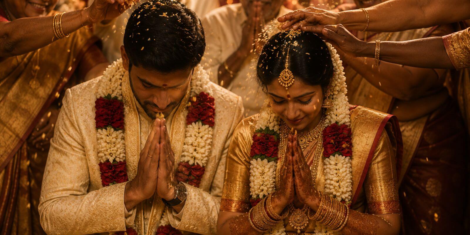 Bride and groom during Mangalya Dharanam ritual, candid shot
