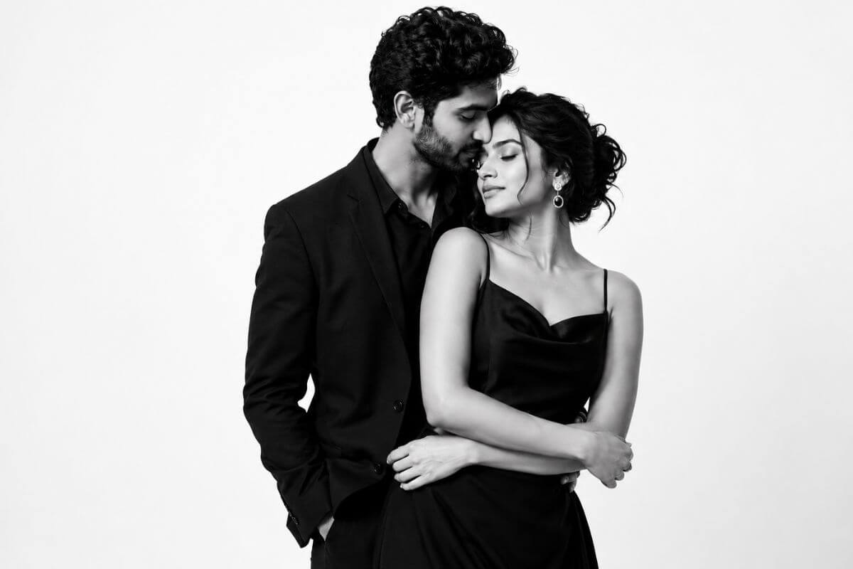 Minimalist monochrome studio pre-wedding
