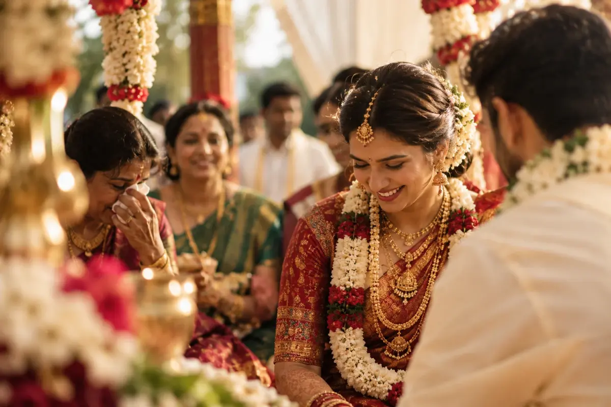 Wedding photographer capturing a candid moment during an Indian wedding ceremony